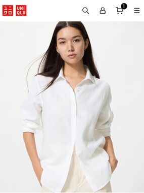 Uniqlo women’s linen shirt white button down smal